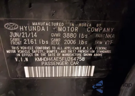 2015 Hyundai Elantra Limited from USA, damaged, VIN KMHDH4AE5FU264758